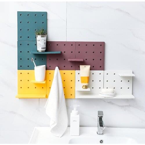 Home Hole Board Storage Rack Wall Shelf Kitchen Organizer Bathroom Accessories Bedroom Decor Shelves Storage Organization