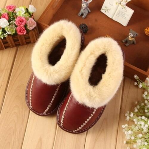 Couples Home Shoes Genuine Leather Winter Indoor Slippers warm sippers anti-slip stick shoes