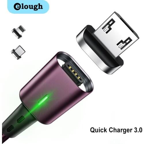 Elough 3 in 1 magnetic charge for iphone xs max xr x 8 7 plus 6 5 6s cable type c micro usb cable phone led magnet charger wire