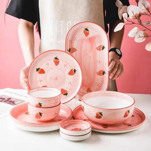 Porcelain Dinner Plate Set Round Ceramic Serving Plate Dinnerware Set Plate Dish Bowl Japanese Hand-painted Tableware Set