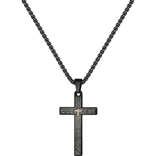 BOEYCJR Classic Bible pattern Cross Necklace&Pendant Fashion Jewelry HipHop Punk Necklace For Men or Women