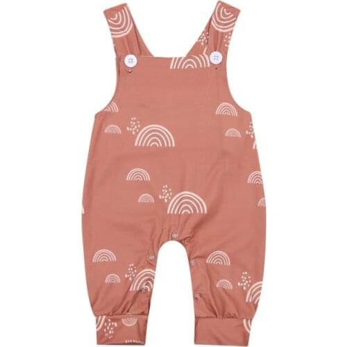 Baby Girls Rainbow Print Romper Sleeveless Square Collar Rompers Jumpsuit with Buttons Summer Baby Kids Overalls Trousers