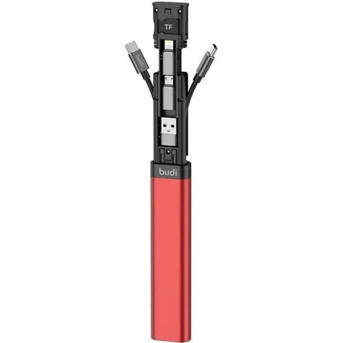 Red BUDI Multi-function Smart Adapter Card Storage Data Case Box Storage Cable For Xiaomi Reader TF USB Protable Multi-Cable