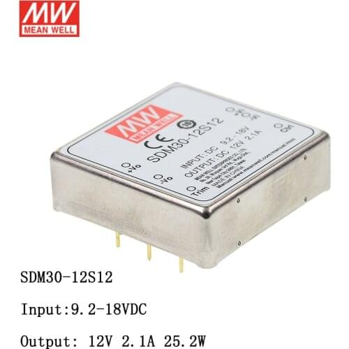 MEAN WELL SDM30-12S12 DC-DC Regulated Single Output Converter 9.2-18V DC to 12V DC 2.1A 25W Module type Switching Power Supply