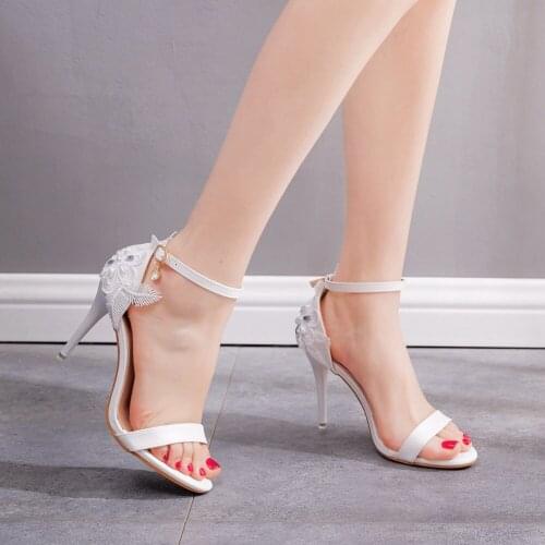 Fashion Women White High Heels Pumps Thin Sandals Lace Bride Stiletto Wedding Shoes