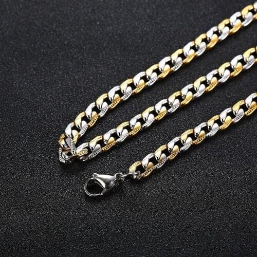 Mens Chain Choker Necklaces 7MM Gold and Silver Color Tone Stainless Steel collar masculino 24" Male Accessory