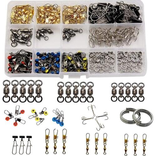 275Pcs/Box Fishing Tackle Kit Including Treble Hooks Fishing Barrel Swivels Sinker Slides And Double Fishing Split Rings