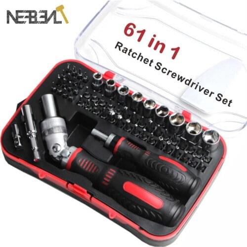 61pcs Set Ratchet Small Screwdriver Bit Set Torx Hexagonal Allen Head Bit Adapter Socket Hand Tools in Plastic Box Hand Tools