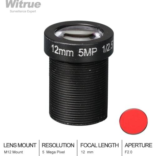 Witrue HD CCTVLens 5MP 12MM M12 * 0.5 Mount 1/2.5 F2.0 25 Degree with 650nm IR Filter for Security CCTV Cameras