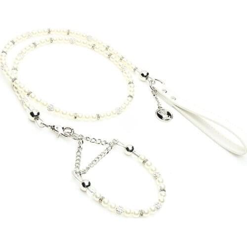 Pet Collar Cute Dog Leash Chain Decorative Faux Pearl Cat Collar Kitten Collar Creative Design Dog Collar Pet Accessories S/M/L