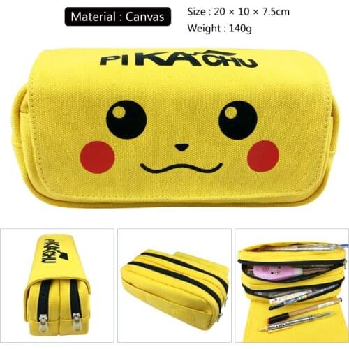 Pikachu Pokemon Canvas Double-layer Zipper Pencil Case Elf Ball Student Stationery Box Pikachu Pencil Case