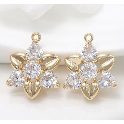 2PCS 12x16MM 14K Gold Color Brass with Zircon Flower Charm Pendants for DIY Jewelry Making Findings Accessories