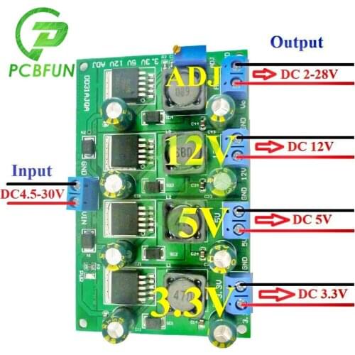 3A 4CH 4.5-30V to 3.3V 5V 12V DC DC Step-Down Buck Converter Module LM2596 AMS1117 7805 7812 MP2307 MP1584