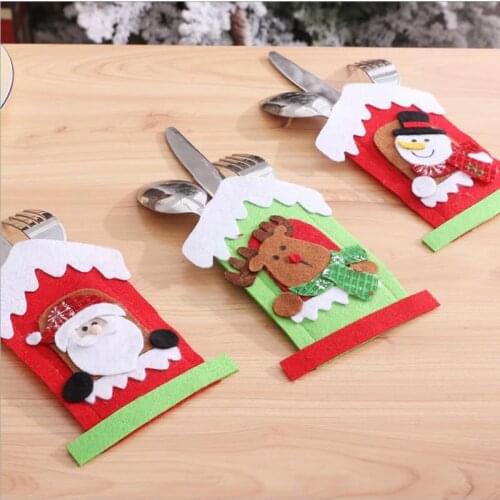 Christmas Tableware Holder Elk Santa Snowman Silverware Holder Cutlery Pocket