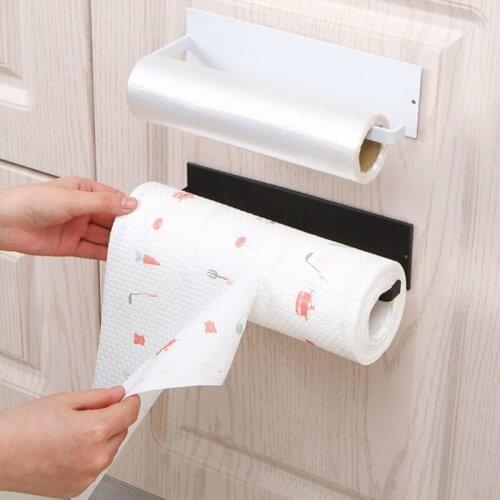 Self-adhesive Toilet Paper Holder Tissue Rack Wall Mounted Bathroom Kitchen Roll Holder Paper Tissue Rack Hook Modern Black /Wh