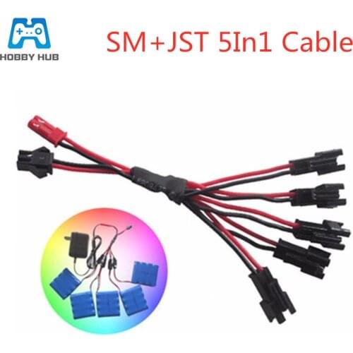 SM+JST plug 5 in 1 Charger Parallel line cable For Ni-MH Battery DFD F182 F183 Udi U12A Syma S033g Lipo Battery Charging Cable