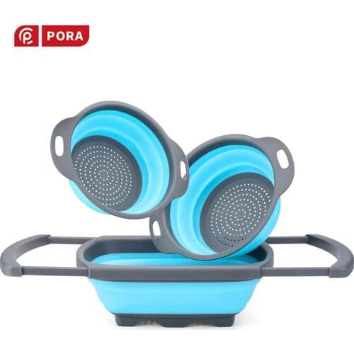 Silicone Folding Strainers 2 Pcs,Fruit Vegetable Strainer Silicone Drainer,with Extendable Handles,BPA Free Kitchen Accessories