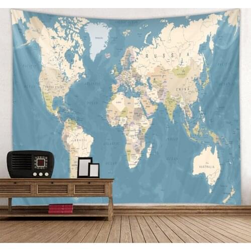 Blue yellow color retro map tapestry digital printing environmental protection does not fade scene decoration hanging cloth