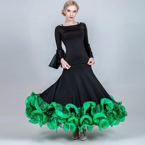 Standard Women Ballroom Dance Costume Sexy Long Sleeve Tops Big Swing Skirt Female Waltz Tango Performance Stage Clothes DL3872