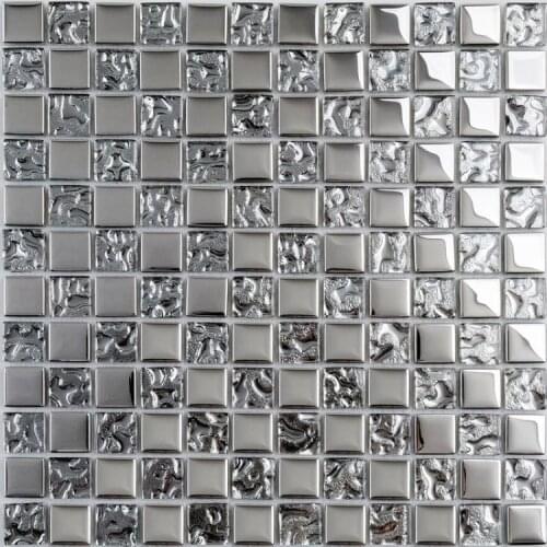 Crystal silver color glass mosaic tiles for bathroom shower tiles square pattern blue kitchen backsplash home improvement