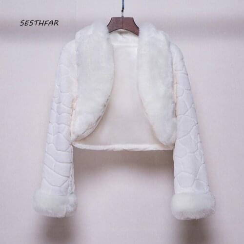 Bridal Shawl Cape Faux Fur Bridal Wedding Wraps Ivory Winter Sleeved Wedding Coats Jackets Bolero For Evening Dress PJ023