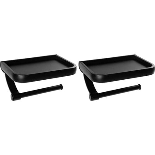 TOP 2 Pcs Toilet Paper Holder with Shelf, Anti-Rust Aluminum Toilet Roll Holder with Phone Shelf for All Mobile Phone Black