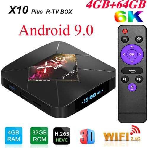 R-TV BOX X10 Plus Android 9.0 Smart TV Box Allwinner H6 2.4G WiFi 4GB RAM 32GB/64GB ROM Set Top Box USB3.0 H.265 6K Media Player