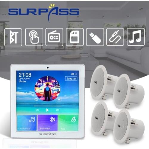 Touch Screen In Wall Amplifier Bluetooth FM 4*20W HiFi Stereo Sound Subwoofer Audio PA Ceiling Speaker Kit Home Theater System