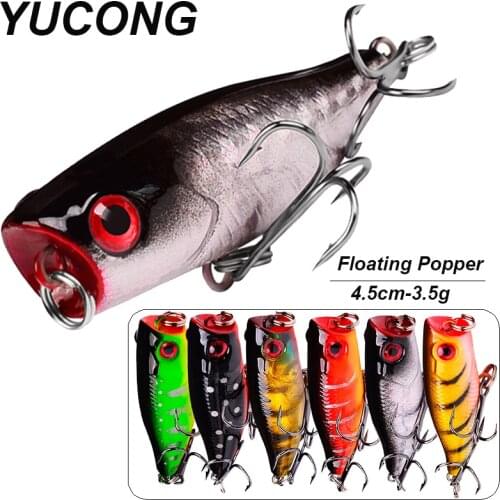 YUCONG 1PC Mini Popper 3.5g-45mm Topwater Fishing Lure Artificial Hard Bait Wobblers Floating Swimbait Minnow Lifelike Crankbait