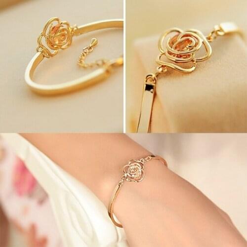 1pc Chic Women Hand Jewelry Hollow Out Rose Carving Crystal Bracelets
