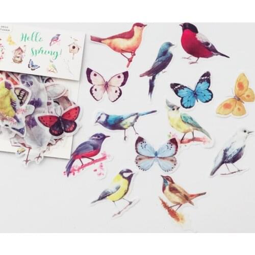 1 Pack (40 pcs sticker) Birds and Butterfly Paper Decorative Stickers Stick Label Kids Gift