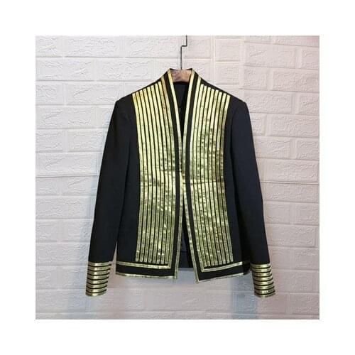 100% real mens golden vertical line event/stage performance short tuxedo jacket/stage performance/dance/sing jacket/ASIA SIZE