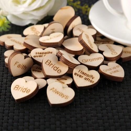 100pcs/pack Wood Confetti Engraved Love Hearts Shape Wedding Table Scatter Decor Rustic Wooden Wedding Table Decoration Buttons