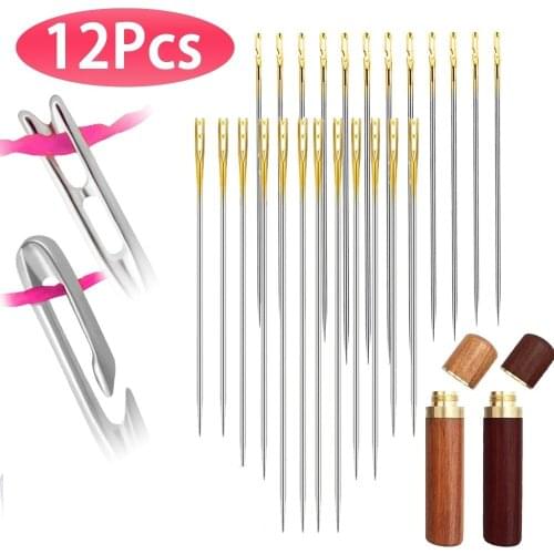 12Pcs/Set Elderly Needle-side Hole Blind Needle Household Sewing Stainless Steel Hand Sewing Needless Threading Apparel Sewing