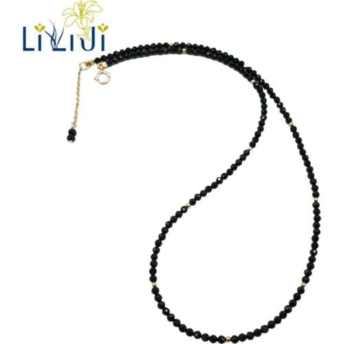 LiiJi Unique Black Spinels,Labradorite,Freshwater Pearl,Tanzanites,Amazonite,Apatite,Garnet,S925 Gold Color Delicate Necklace