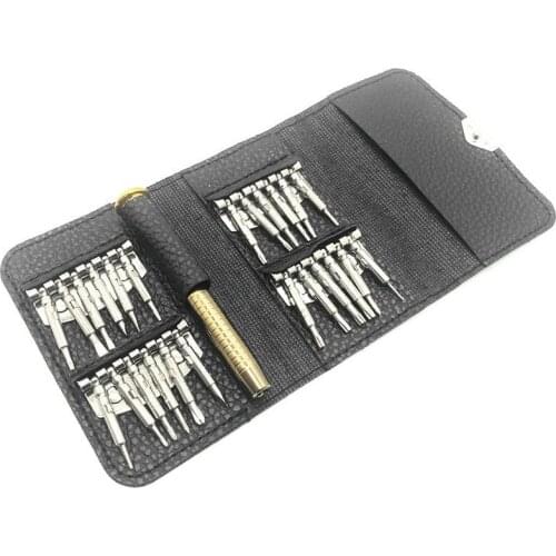 25 in 1 Multi-function Manual Screwdriver Bit Head Set Mobile Phone Notebook Disassemble Repair Tool With Leather Case