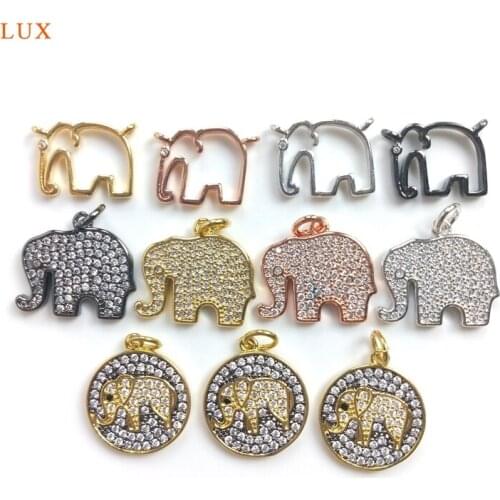 5pcs Cute Elephant Pendant Cubic Zirconia Paved Charms Micro Pave Round Elephant Animal Pendant Necklaces For Women Jewelry Set