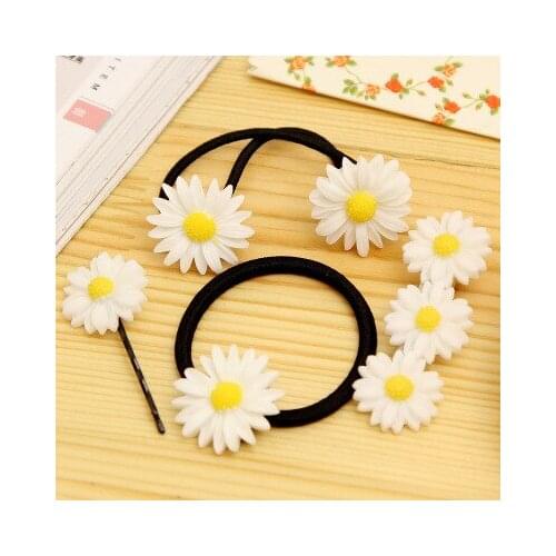 6 pcs New Lovely Sunflower Hair Accessories Yellow Sunflower Elastic Hair Bands & Brooch Hair Clips For Women & Girl Accessories