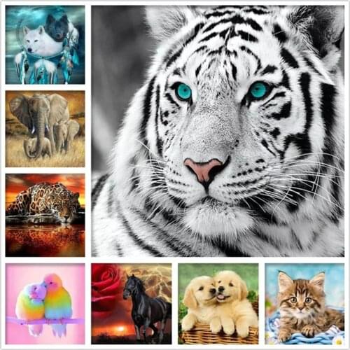 Full Round Diamond 5D Diamond Painting Animal Tiger Fox Dog Cat Diamond Embroidery Kit Mosaic Painting Diy Children Gift