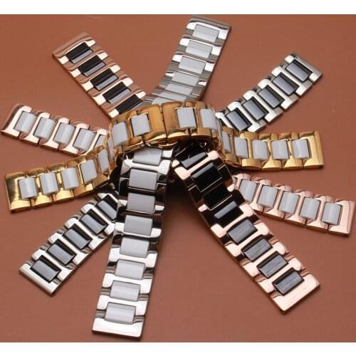 Fashion Watchbands solid link Wrap black white Ceramic Watch strap bracelets14mm 16mm 18mm 20mm 22mm fit smart Watches Wristband