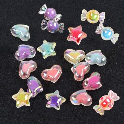 30pcs Color Candy/Heart/Star Acrylic String Beads Materials DIY Craft Arts Earring Hair Accessories Bracelet Jewelry Ornaments