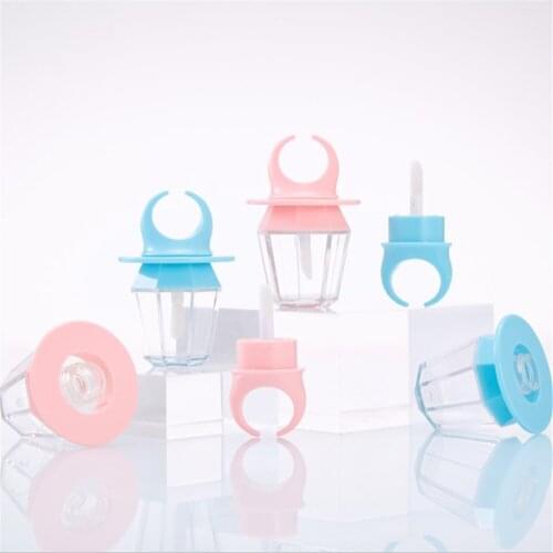 Feeding Bottle Shape Blue /pink Empty Lip Gloss Tube Clear Mini Refillable Lip Balm Bottles With Rubber Inserts Container