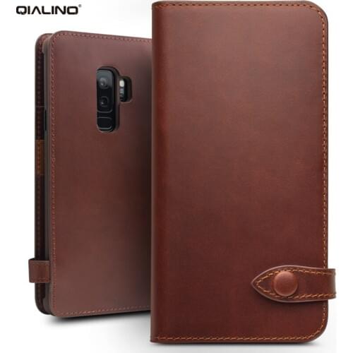 QIALINO Genuine Leather Wallet Phone Case for Samsung Galaxy S9 Plus Luxury Button Card Slot UltraThin Flip Cover for Samsung S9