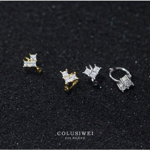 COLUSIWEI Geometric Heart Tiny Hoop Earrings for Women Girl Korean Style Earings Clear CZ Zircon 925 Sterling Silver Jewelry