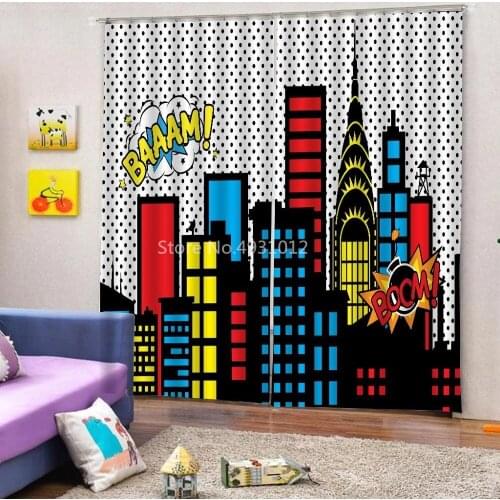 3D Printed Colorful Tall building Door Windows Curtains Living Room Bedroom Decorative Kitchen Curtains Drapes Customized