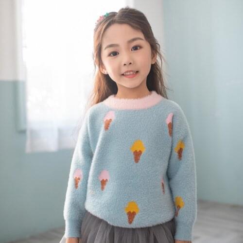 Childrens sweater 2019 baby girl winter warm girl knitted thick clothes round neck pullover wool sweater imitation water velvet