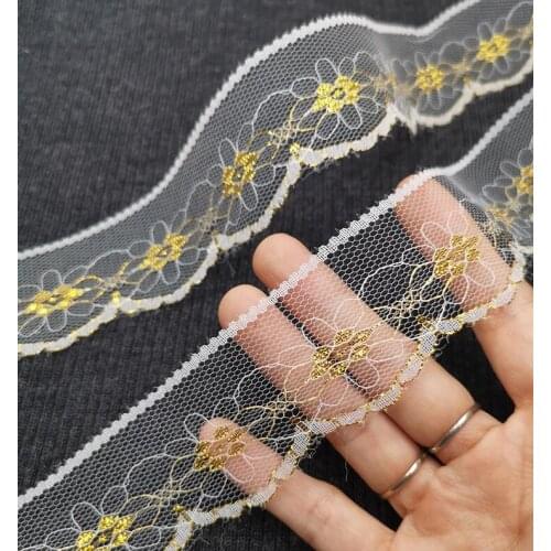 10 Meters Non-elastic Polyester Gold Silver Lace Trims Lace Ribbon Wedding Christmas Gift Packing Material 3.8cm Width
