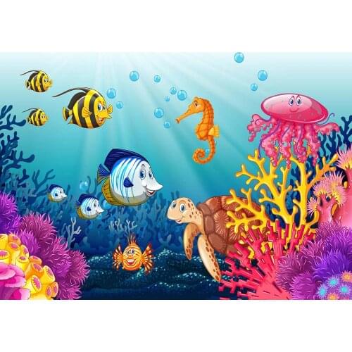 World of the Sea cartoon animals, plants, children, newborns in the background birthday party photo background