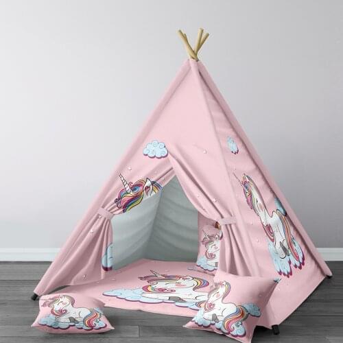 Play Tent for Kids Wigwam Portable Indoor Playground Tents Children Bedrooms Rainbow Unicorn Pink Model 074