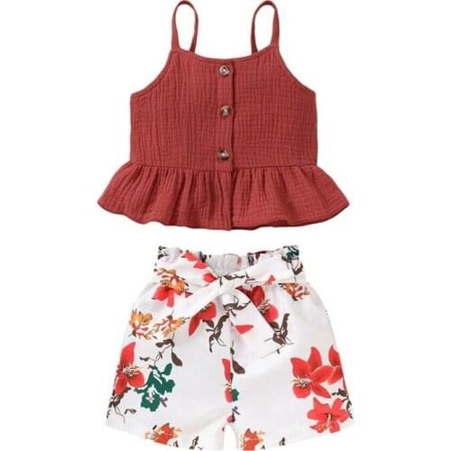 2Pcs Toddler Kids Baby Girls Summer Clothes Sets Sleeveless Crop Tops Floral Shorts Outfits Sunsuit 1-4Y
